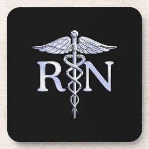 Registered Nurse RN Caduceus Snakes Style on Black Coaster