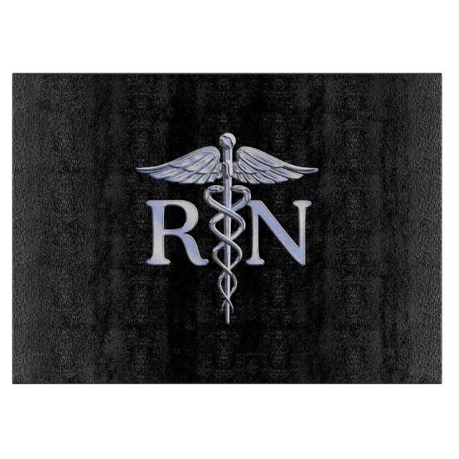 Registered Nurse RN Caduceus Snakes Style on Black Cutting Board (Front)