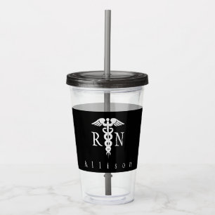 Registered Nurse RN Caduceus Symbol Black Acrylic Tumbler