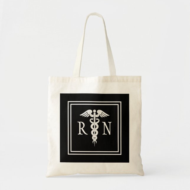 Registered Nurse RN Caduceus Symbol Black White Tote Bag (Front)