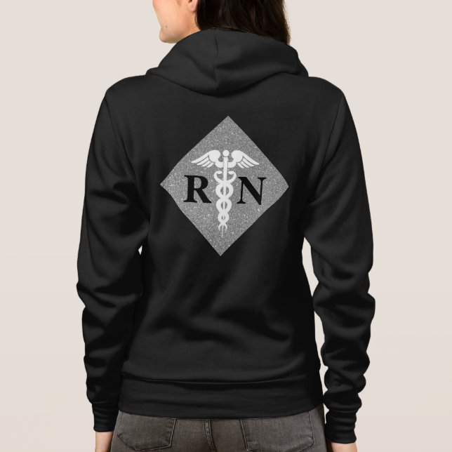 Registered Nurse RN Caduceus Symbol Silver Glitter Hoodie (Back)