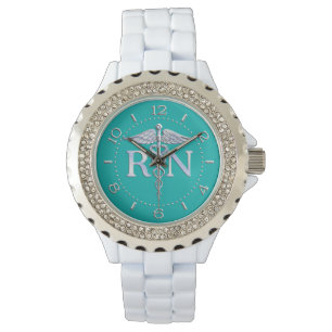 Registered Nurse RN Caduceus Watch on Turquoise