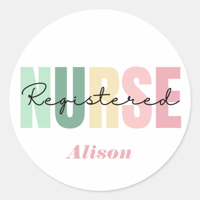 Registered Nurse RN CUTE Personalised Classic Round Sticker (Front)
