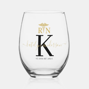 Registered Nurse RN Graduation Keepsake Monogram Stemless Wine Glass