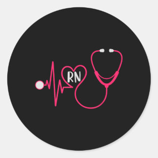 Registered Nurse Rn Heartbeat Ekg Stethoscope Classic Round Sticker