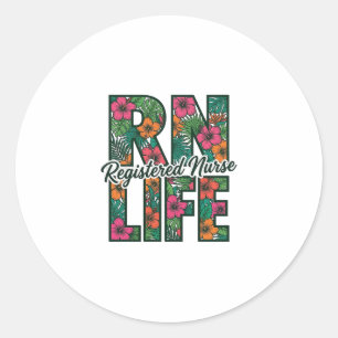 Registered Nurse RN Life Floral Vector Design_1 Classic Round Sticker