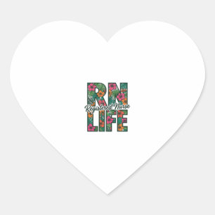 Registered Nurse RN Life Floral Vector Design_1 Heart Sticker