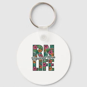 Registered Nurse RN Life Floral Vector Design_1 Key Ring