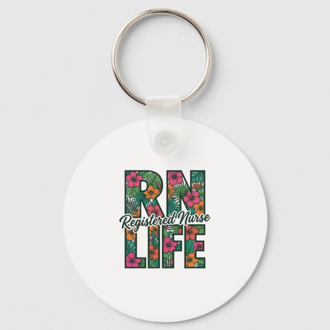 Registered Nurse RN Life Floral Vector Design_1 Key Ring (Front)