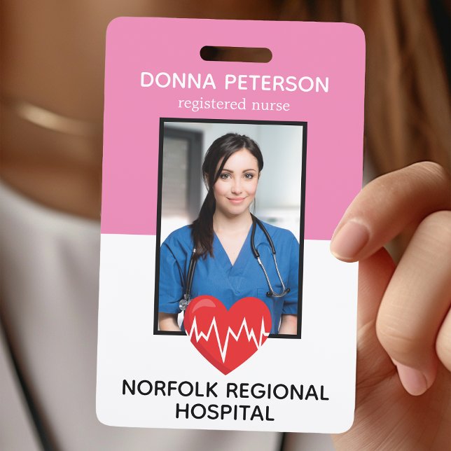 Registered Nurse RN Medical Pink Photo ID Work Badge (Creator Uploaded)