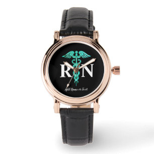 Registered Nurse RN Medical Teal Caduceus Monogram Watch