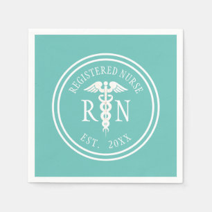 Registered Nurse RN Medical Teal Graduation Party Napkin