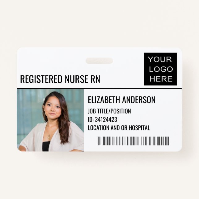 Registered Nurse RN Photo ID Hospital Logo ID Badge (Front)