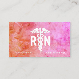 Registered Nurse RN Pink Orange Watercolor Business Card