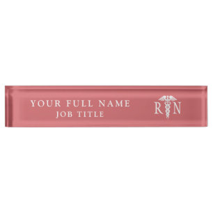 Registered Nurse RN Pink White Medical Caduceus  Nameplate