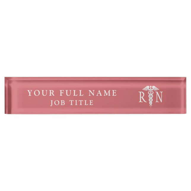 Registered Nurse RN Pink White Medical Caduceus  Nameplate (Front)