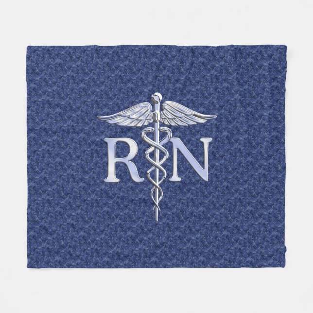 Registered Nurse RN Silber Caduceus Navy Blue Camo Fleece Blanket (Front (Horizontal))