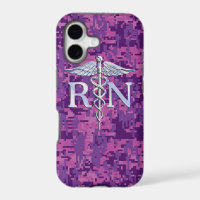 Registered Nurse RN Silver Caduceus Fuchsia Camo