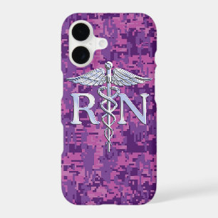 Registered Nurse RN Silver Caduceus Fuchsia Camo