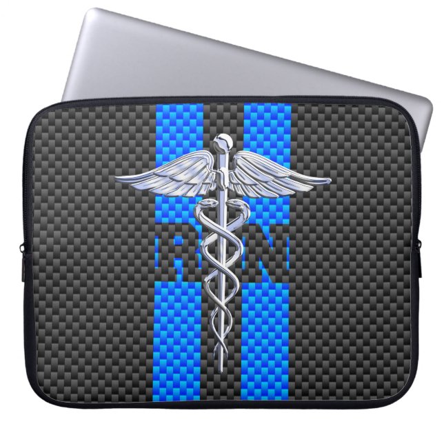 Registered Nurse RN Silver Caduceus Laptop Sleeve (Front)