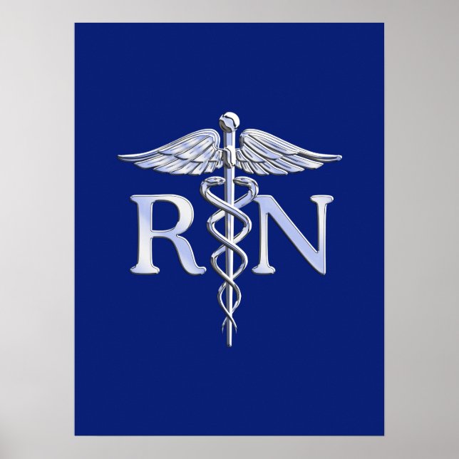 Registered Nurse RN Silver Caduceus Navy Blue deco Poster (Front)