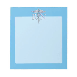 Registered Nurse RN Silver Caduceus on Baby Blue Notepad