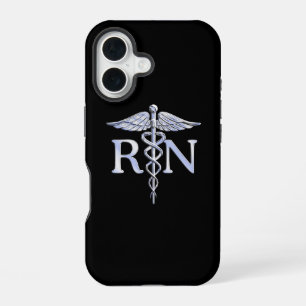 Registered Nurse RN Silver Caduceus on Black iPhone 16 Case