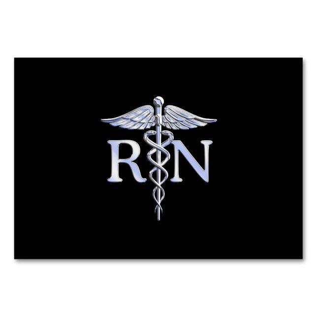 Registered Nurse RN Silver Caduceus on Black Table Number (Front)