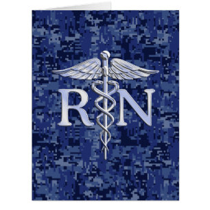 Registered Nurse RN Silver Caduceus on Navy Camo