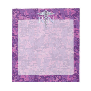 Registered Nurse RN Silver Caduceus on Pink Camo Notepad