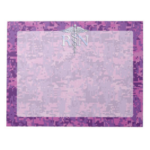Registered Nurse RN Silver Caduceus on Pink Camo Notepad