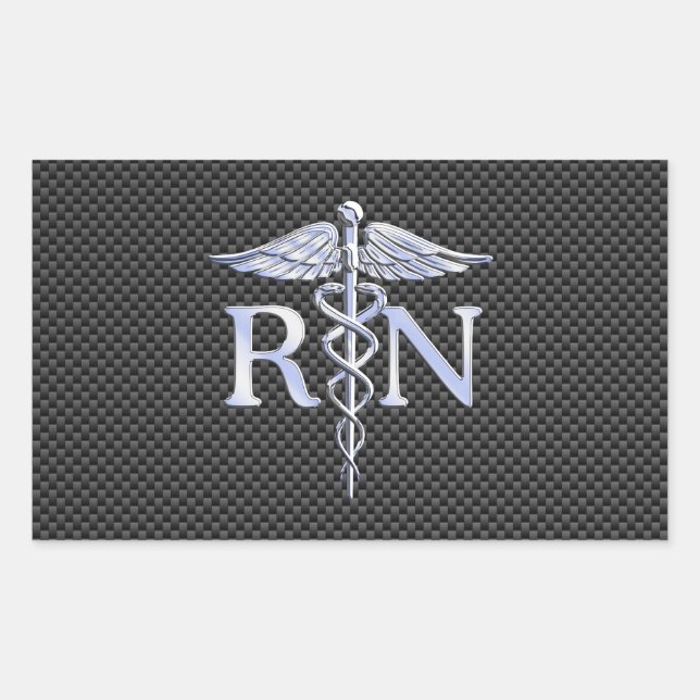 Registered Nurse RN Silver Caduceus Snakes Rectangular Sticker (Front)