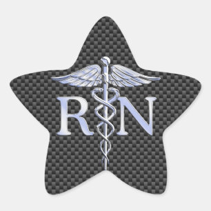 Registered Nurse RN Silver Caduceus Snakes Star Sticker