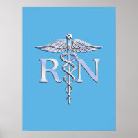 Registered Nurse RN Silver Like Caduceus Baby Blue