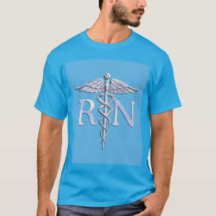 Registered Nurse RN Silver Like Caduceus Baby Blue T-Shirt