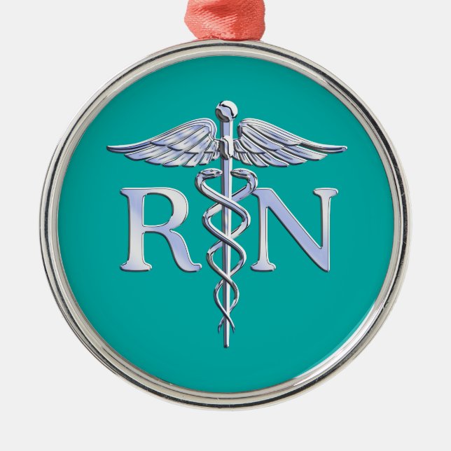 Registered Nurse RN Stylish Caduceus on Turquoise Metal Tree Decoration (Front)