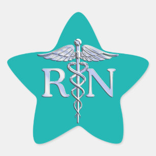 Registered Nurse RN Stylish Caduceus on Turquoise Star Sticker