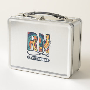 Registered Nurse RN Vintage Rainbow Vector Design_ Metal Lunch Box