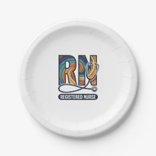Registered Nurse RN Vintage Rainbow Vector Design_ Paper Plate