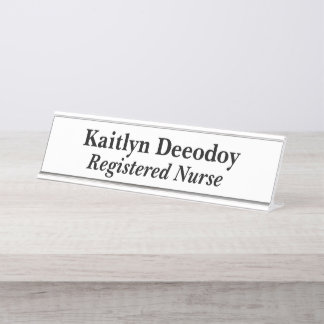 Registered Nurse RN White Desk Name Plate