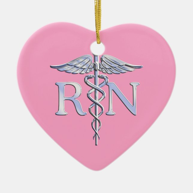 Registered Nurse Silver Caduceus Light Pink Decor Ceramic Tree Decoration (Front)