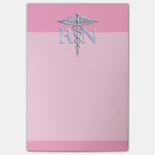 Registered Nurse Silver Caduceus Light Pink Decor Post-it Notes