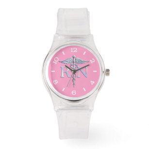 Registered Nurse Silver Caduceus Light Pink Dial Watch