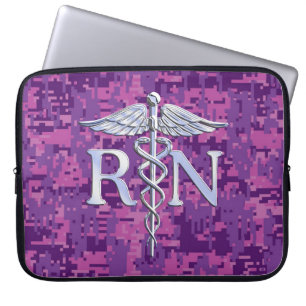 Registered Nurse Silver Caduceus Pink Camouflage Laptop Sleeve