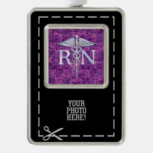 Registered Nurse Silver Caduceus Pink Camouflage Silver Plated Framed Ornament
