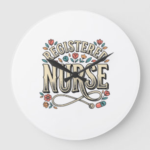 Registered Nurse Vintage Floral Typography Shirt D Large Clock