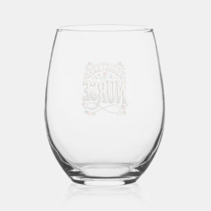 Registered Nurse Vintage Floral Typography Shirt D Stemless Wine Glass