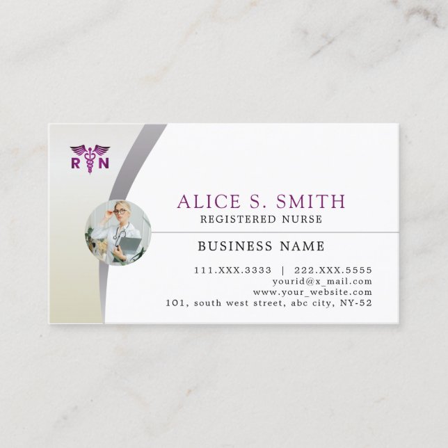 Registered Nurse with RN Logo and Photo Business Card (Front)
