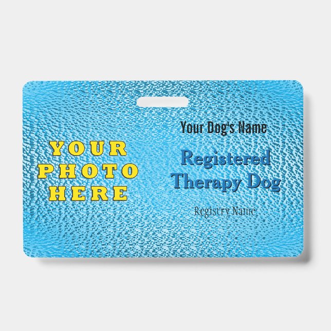 Registered Therapy Dog - Bright Blue Badge ID Badge (Front)