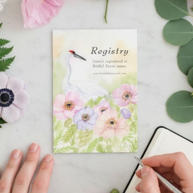 Registry Bridal Shower Whooping Crane Anemones  Enclosure Card (Creator Uploaded)